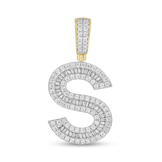 1-1/5 CT. T.w. Baguette and Round Diamond Letter "S" Initial Necklace Charm in 10K Gold
