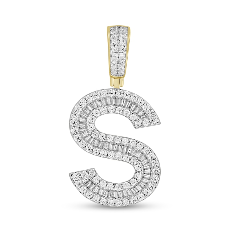 Main Image 1 of 1-1/5 CT. T.W. Baguette and Round Diamond Letter "S" Initial Necklace Charm in 10K Gold