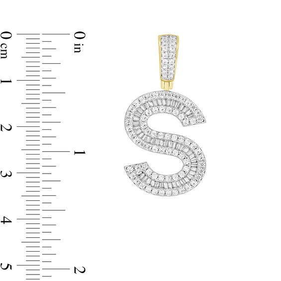 1-1/5 CT. T.w. Baguette and Round Diamond Letter "S" Initial Necklace Charm in 10K Gold