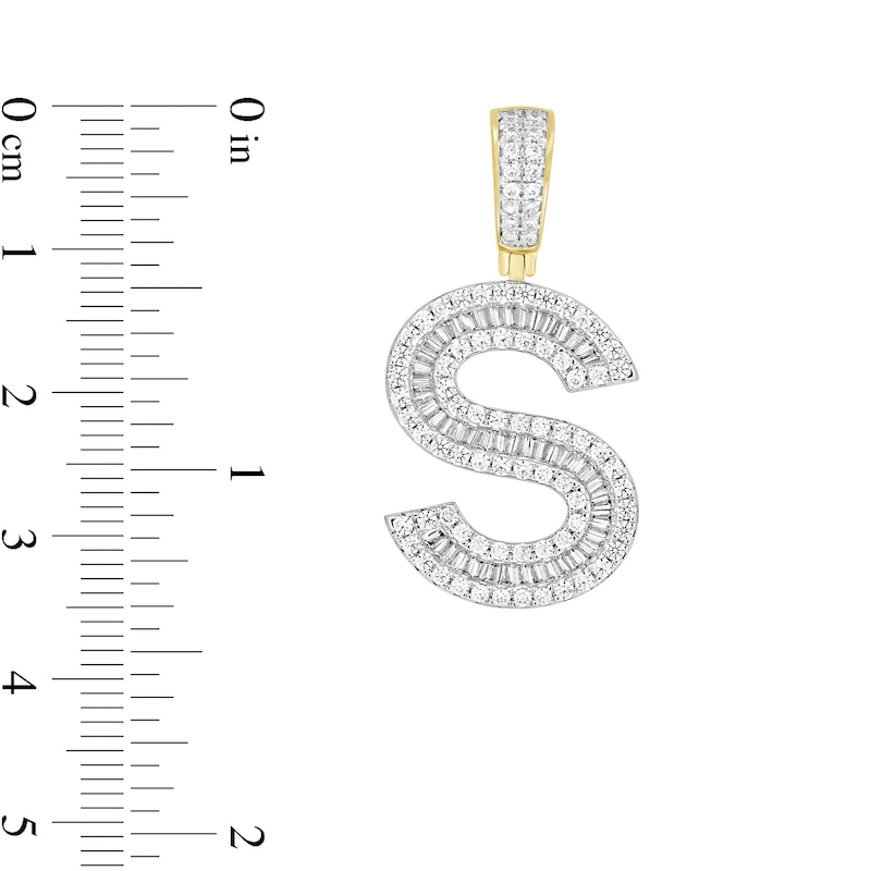 Main Image 2 of 1-1/5 CT. T.W. Baguette and Round Diamond Letter "S" Initial Necklace Charm in 10K Gold