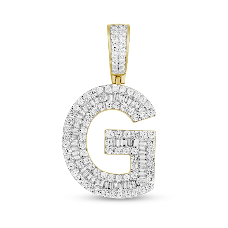 Main Image 1 of 1-1/4 CT. T.W. Baguette and Round Diamond Letter "G" Initial Necklace Charm in 10K Gold