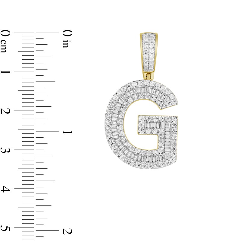 Main Image 2 of 1-1/4 CT. T.W. Baguette and Round Diamond Letter "G" Initial Necklace Charm in 10K Gold