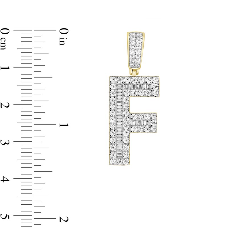Main Image 2 of 1-1/4 CT. T.W. Baguette and Round Diamond Letter "F" Initial Necklace Charm in 10K Gold