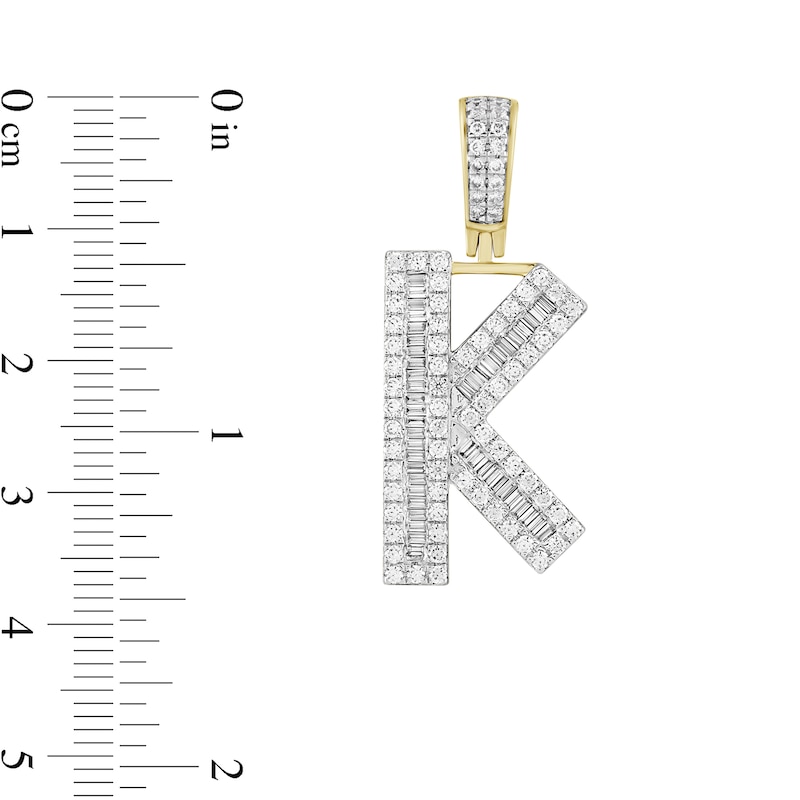 Main Image 2 of 1-1/5 CT. T.W. Baguette and Round Diamond Letter "K" Initial Necklace Charm in 10K Gold