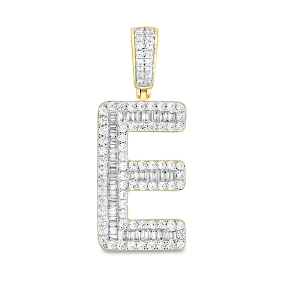 1-1/4 CT. T.w. Baguette and Round Diamond Letter "E" Initial Necklace Charm in 10K Gold