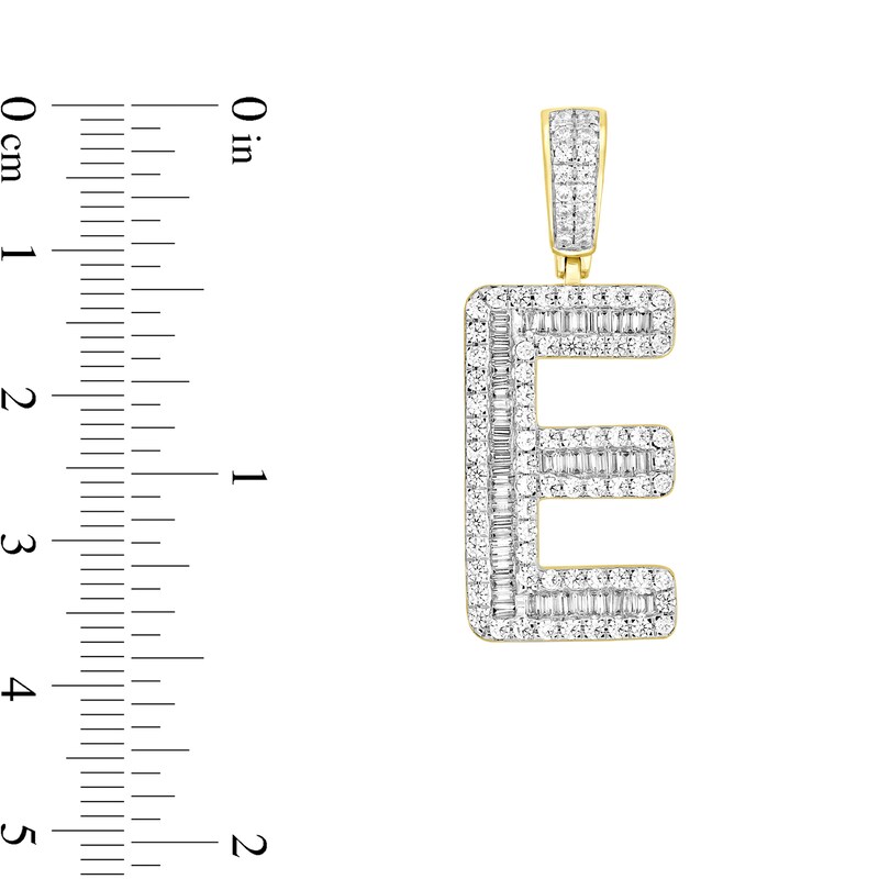 Main Image 2 of 1-1/4 CT. T.W. Baguette and Round Diamond Letter "E" Initial Necklace Charm in 10K Gold
