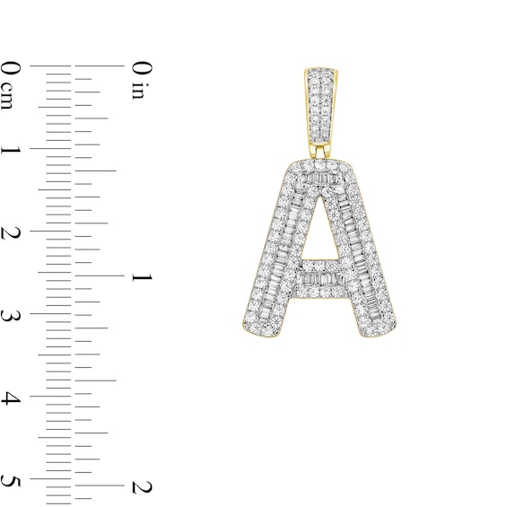 1-1/4 CT. T.w. Baguette and Round Diamond Letter "A" Initial Necklace Charm in 10K Gold
