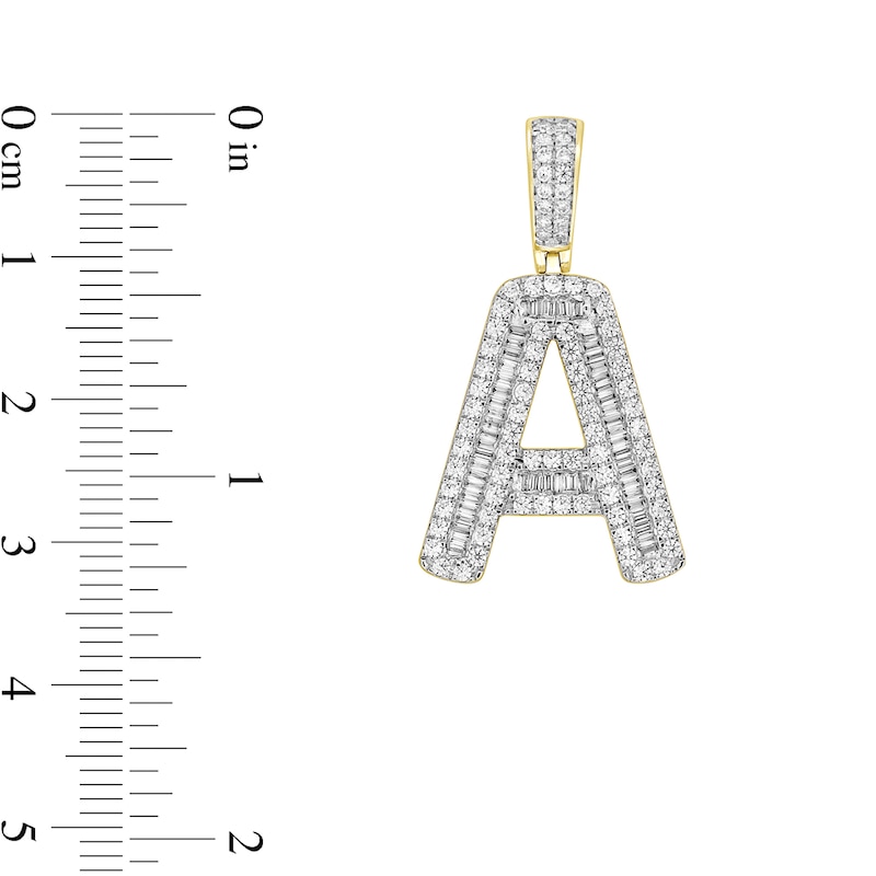 Main Image 2 of 1-1/4 CT. T.W. Baguette and Round Diamond Letter "A" Initial Necklace Charm in 10K Gold
