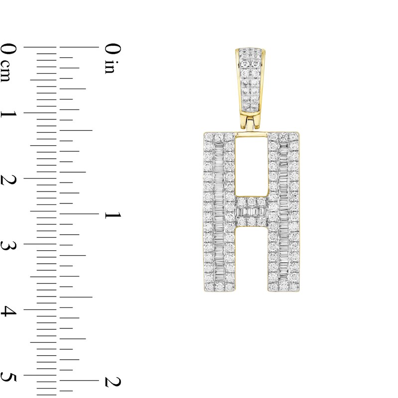 Main Image 2 of 1-1/4 CT. T.W. Baguette and Round Diamond Letter "H" Initial Necklace Charm in 10K Gold