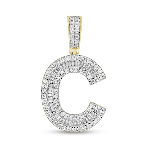 1-1/5 CT. T.w. Baguette and Round Diamond Letter "C" Initial Necklace Charm in 10K Gold
