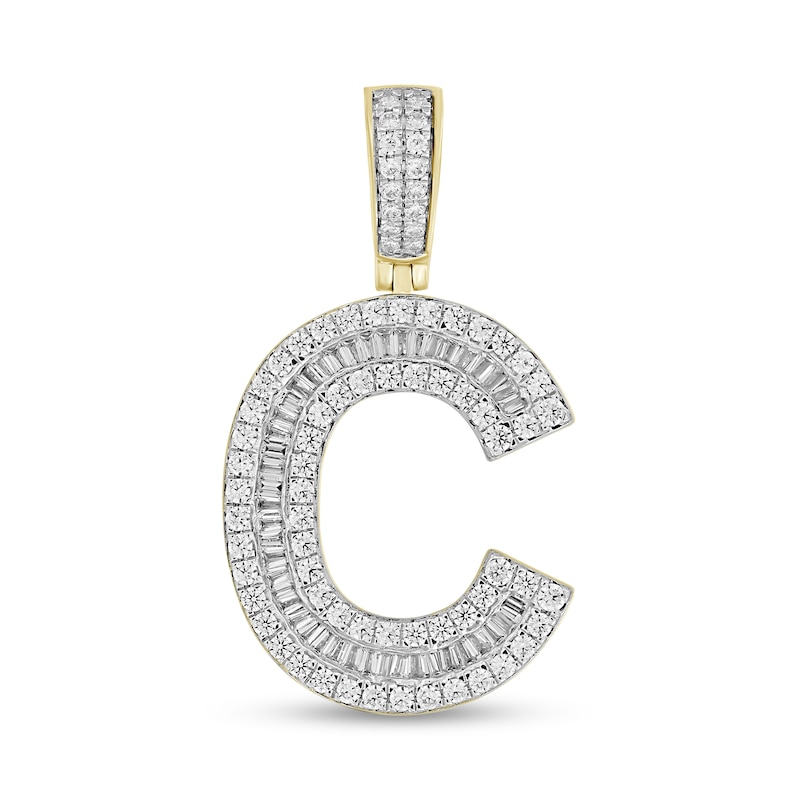Main Image 1 of 1-1/5 CT. T.W. Baguette and Round Diamond Letter "C" Initial Necklace Charm in 10K Gold