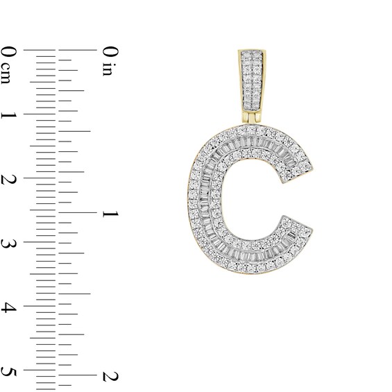 1-1/5 CT. T.w. Baguette and Round Diamond Letter "C" Initial Necklace Charm in 10K Gold