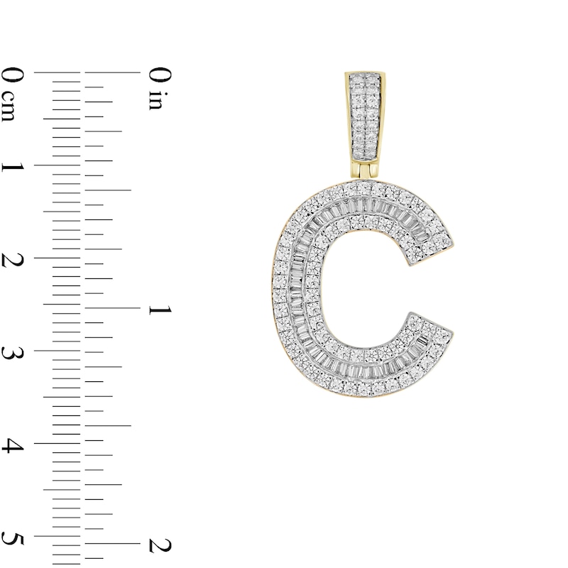 Main Image 2 of 1-1/5 CT. T.W. Baguette and Round Diamond Letter "C" Initial Necklace Charm in 10K Gold