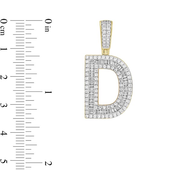 1-1/5 CT. T.w. Baguette and Round Diamond Letter "D" Initial Necklace Charm in 10K Gold