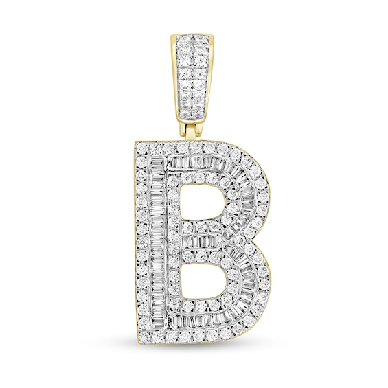 1-1/4 CT. T.w. Baguette and Round Diamond Letter "B" Initial Necklace Charm in 10K Gold