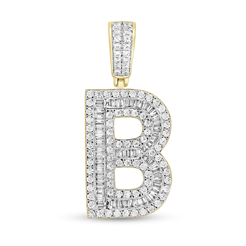 Main Image 1 of 1-1/4 CT. T.W. Baguette and Round Diamond Letter "B" Initial Necklace Charm in 10K Gold