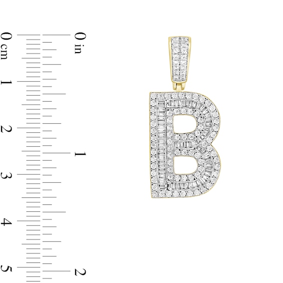 1-1/4 CT. T.w. Baguette and Round Diamond Letter "B" Initial Necklace Charm in 10K Gold