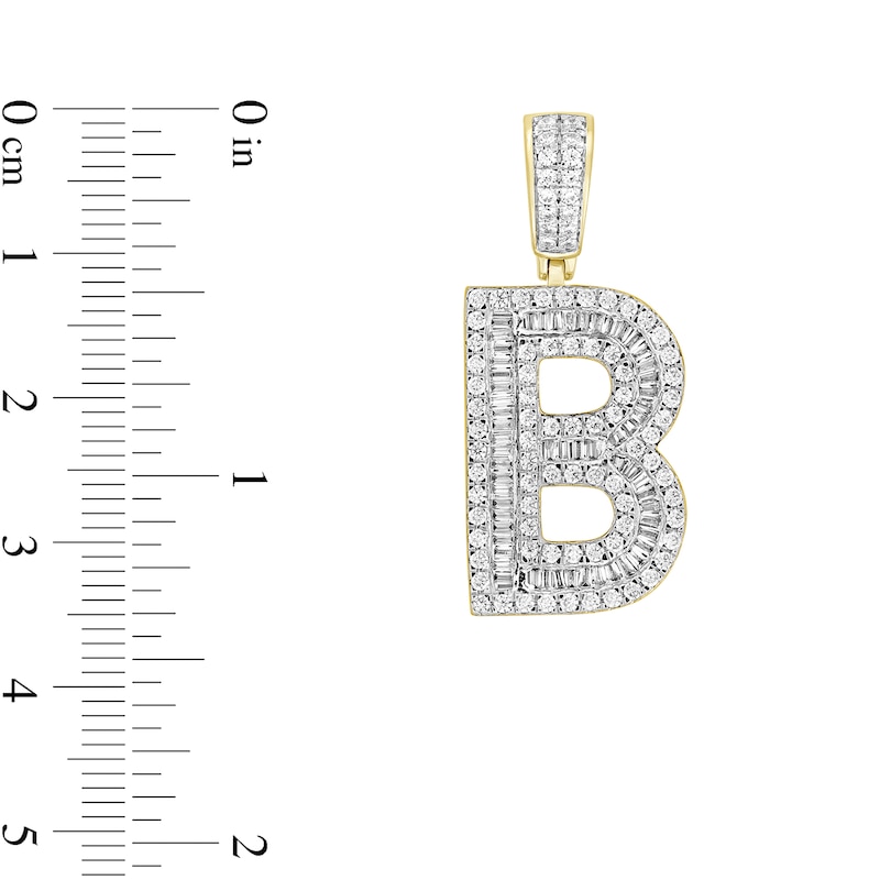 Main Image 2 of 1-1/4 CT. T.W. Baguette and Round Diamond Letter "B" Initial Necklace Charm in 10K Gold