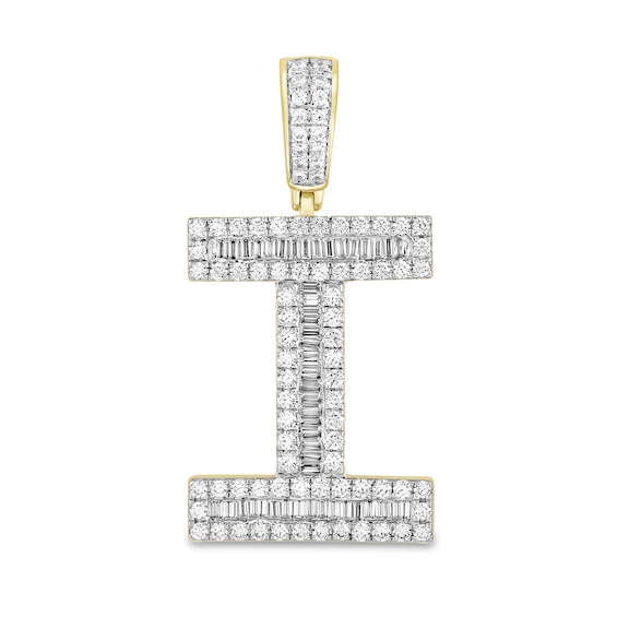 1-1/6 CT. T.w. Baguette and Round Diamond Letter "I" Initial Necklace Charm in 10K Gold
