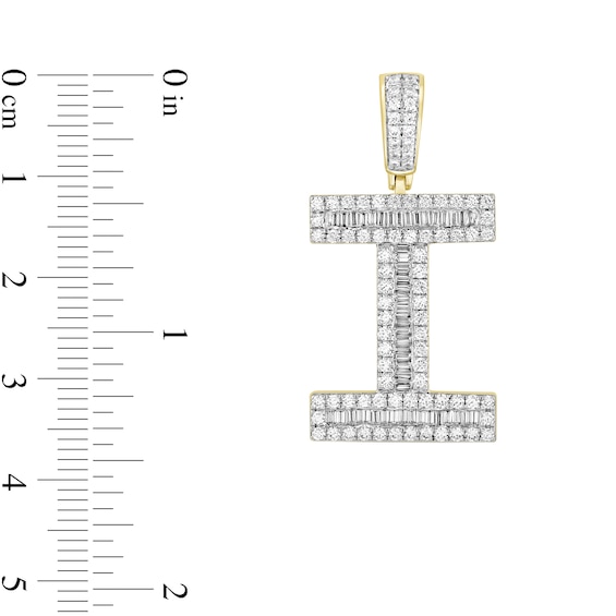 1-1/6 CT. T.w. Baguette and Round Diamond Letter "I" Initial Necklace Charm in 10K Gold