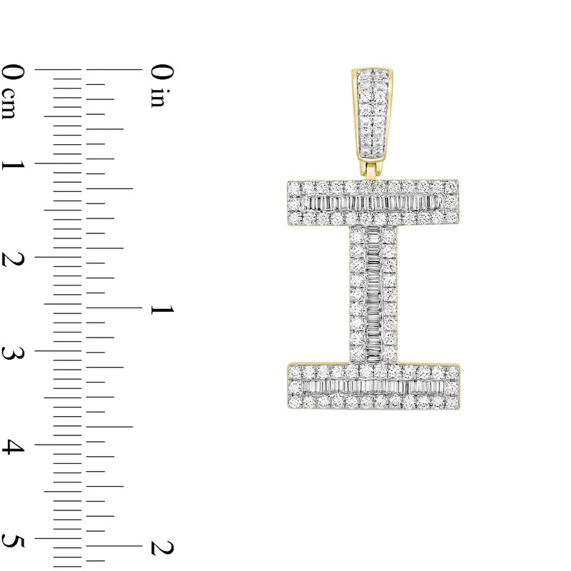 Main Image 2 of 1-1/6 CT. T.W. Baguette and Round Diamond Letter "I" Initial Necklace Charm in 10K Gold