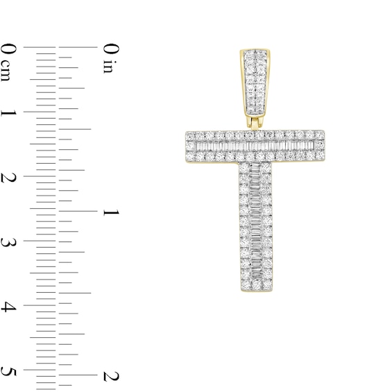 1 CT. T.w. Baguette and Round Diamond Letter "T" Initial Necklace Charm in 10K Gold