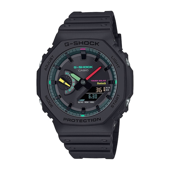 Menâs Casio G-Shock Classic Solar-Powered Black Resin Watch with Multi-Color Accents (Model: Gab2100Mf-1A)