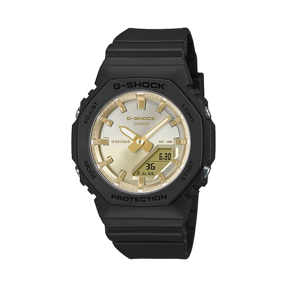 Ladiesâ Casio G-Shock Black Resin Analog Digital Watch with Silver- to Gold-Tone Dial (Model: Gmap2100Sg1A)
