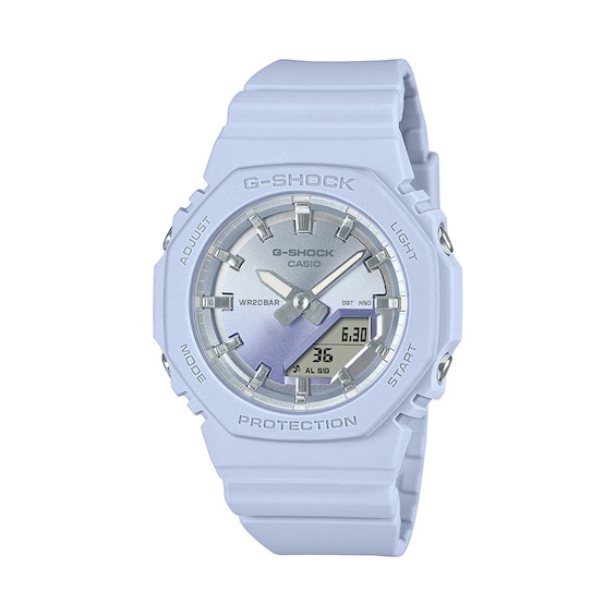 Ladiesâ Casio G-Shock Blue Resin Analog Digital Watch with Silver- to Blue-Tone Dial (Model: Gmap2100Sg2A)