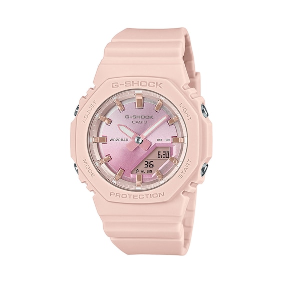 Ladiesâ Casio G-Shock Pink Resin Analog Digital Watch with Light- to Dark-Pink Dial (Model: Gmap2100Sg4A)