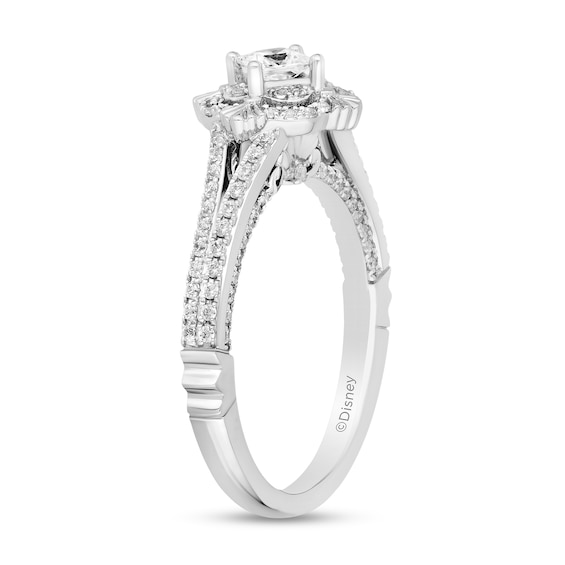 Enchanted Disney Ariel 3/4 CT. T.w. Princess-Cut Diamond Scallop Frame Split Shank Engagement Ring in 14K White Gold