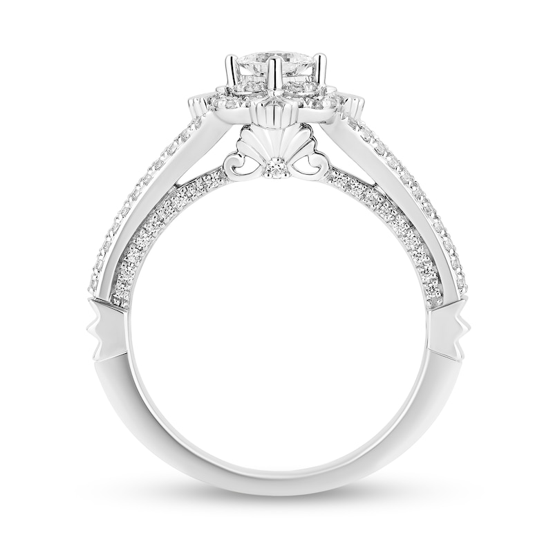 Main Image 3 of Enchanted Disney Ariel 3/4 CT. T.W. Princess-Cut Diamond Scallop Frame Split Shank Engagement Ring in 14K White Gold
