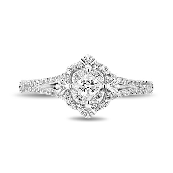 Enchanted Disney Ariel 3/4 CT. T.w. Princess-Cut Diamond Scallop Frame Split Shank Engagement Ring in 14K White Gold