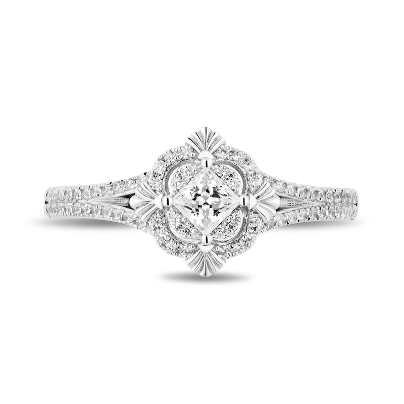 Main Image 4 of Enchanted Disney Ariel 3/4 CT. T.W. Princess-Cut Diamond Scallop Frame Split Shank Engagement Ring in 14K White Gold