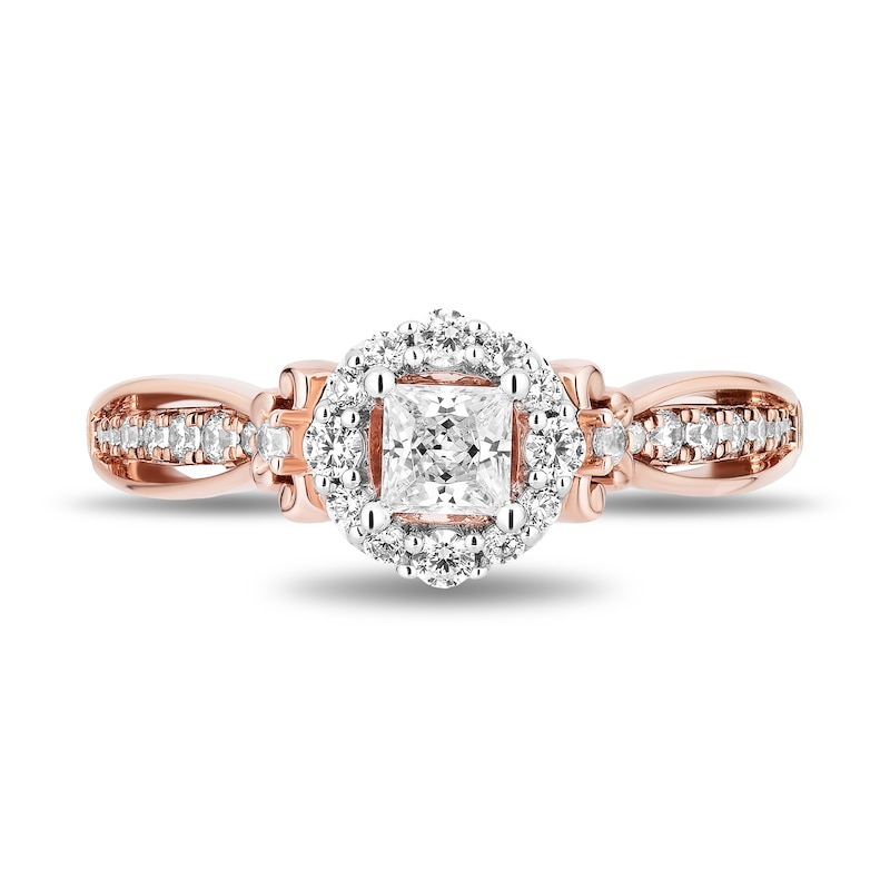 Main Image 4 of Enchanted Disney Cinderella 3/4 CT. T.W. Princess-Cut Diamond Open Frame Engagement Ring in 14K Rose Gold