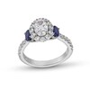 Thumbnail Image 1 of Vera Wang Love Collection 1-1/2 CT. T.W. Oval Diamond Frame with Sapphire Collar Engagement Ring in 14K White Gold