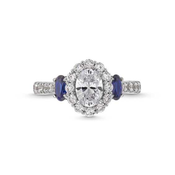Vera Wang Love Collection 1-1/2 CT. T.w. Oval Diamond Frame with Sapphire Collar Engagement Ring in 14K White Gold