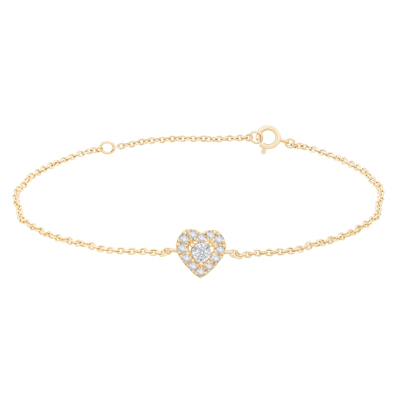 Main Image 1 of 1/20 CT. T.W. Diamond Heart-Shaped Frame Chain Bracelet in 10K Gold - 7.5"