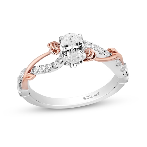 Enchanted Disney Belle 3/4 CT. T.w. Oval Diamond Crossover Rose Shank Engagement Ring in 14K Two-Tone Gold