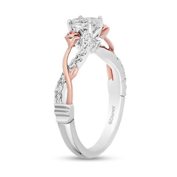 Enchanted Disney Belle 3/4 CT. T.w. Oval Diamond Crossover Rose Shank Engagement Ring in 14K Two-Tone Gold