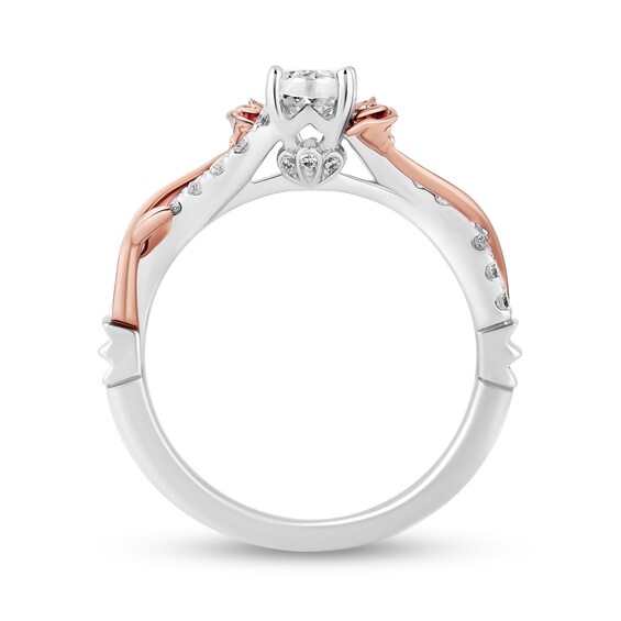 Enchanted Disney Belle 3/4 CT. T.w. Oval Diamond Crossover Rose Shank Engagement Ring in 14K Two-Tone Gold