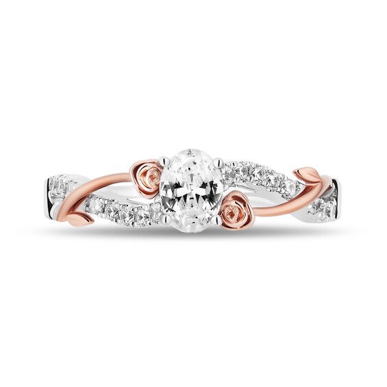 Enchanted Disney Belle 3/4 CT. T.w. Oval Diamond Crossover Rose Shank Engagement Ring in 14K Two-Tone Gold