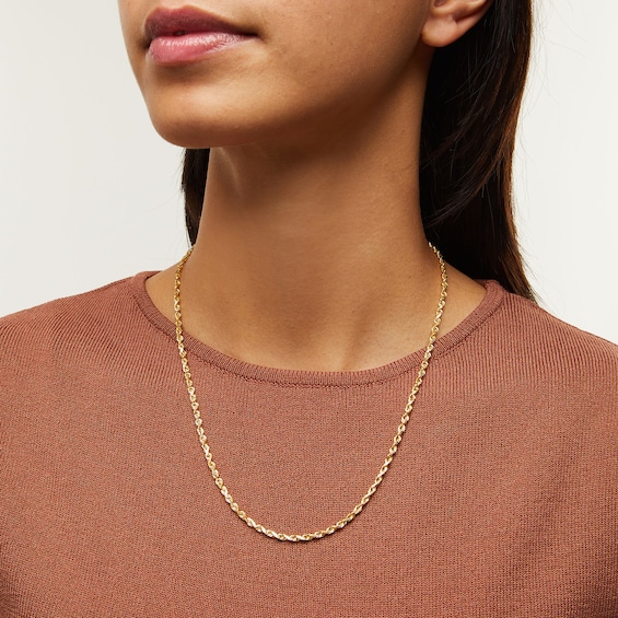 3.0mm Glitter Rope Chain Necklace in Solid 14K Gold - 20"
