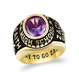 Oval Simulated Birthstone and Diamond Accent Frame Class Ring (1 Stone and 5 Lines)