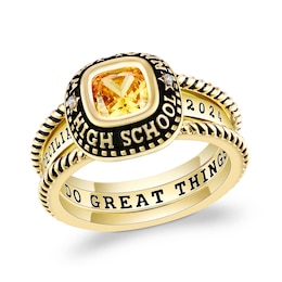 Cushion-Cut Simulated Birthstone and Diamond Accent Frame Class Ring with Jacket Set (1 Stone and 5 Lines)