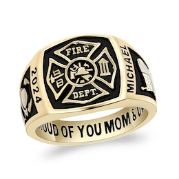 Engravable Firefighter First Responder Square-Top Signet Ring (3 Lines)