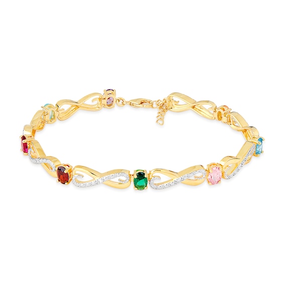 Oval Simulated Birthstone and 1/8 CT. T.w. Lab-Grown Diamond Infinity Link Bracelet (2-8 Stones) - 8.25"