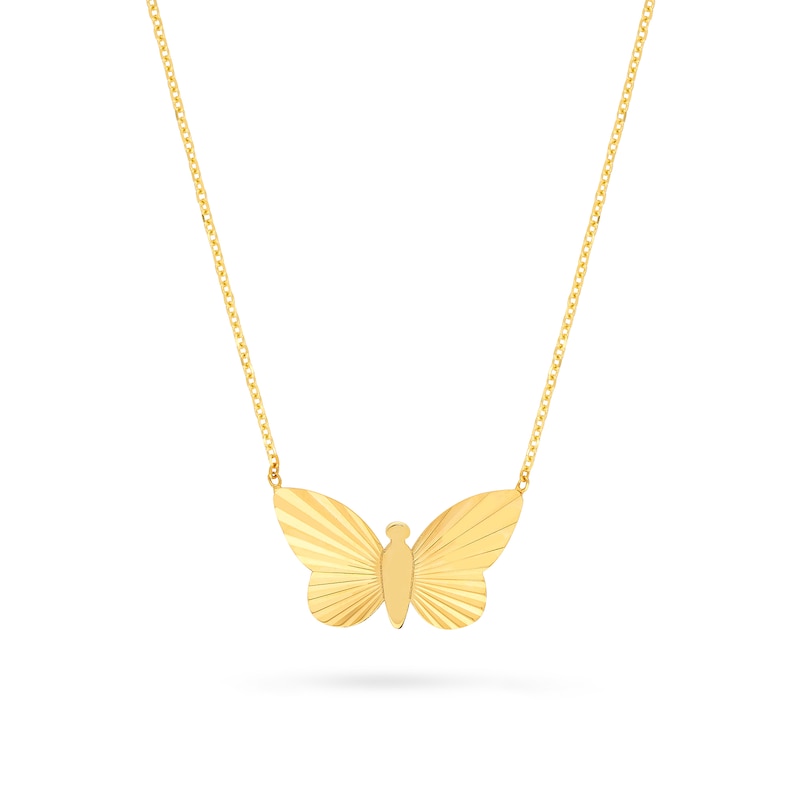 Main Image 1 of Diamond-Cut Butterfly Necklace in 14K Gold
