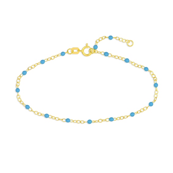 Turquoise Enamel Bead Station Chain Bracelet in 14K Gold - 7.5â