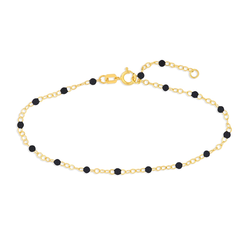 Main Image 1 of Black Enamel Bead Station Chain Bracelet in 14K Gold - 7.5”